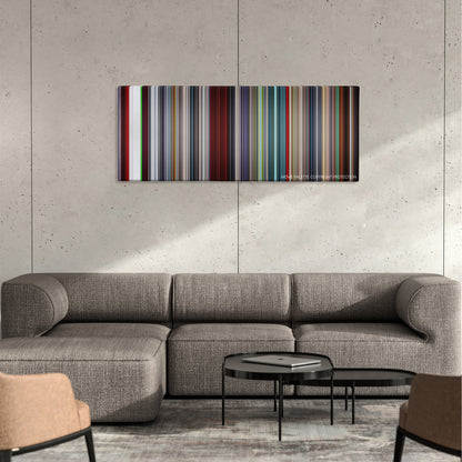 Hardcore Henry color palette canvas on a concrete wall above a gray sectional sofa