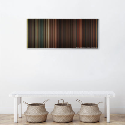 Inglourious Basterds color palette canvas above a white bench with three woven baskets