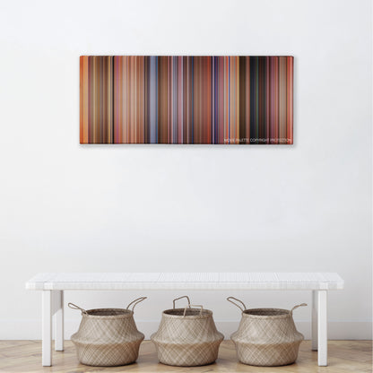 Ali G Indahouse color palette canvas above a white bench with three woven baskets