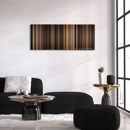 The Godfather color palette canvas above a black sofa with a gold-topped table