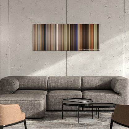 17 Again color palette canvas on a concrete wall above a gray sectional sofa