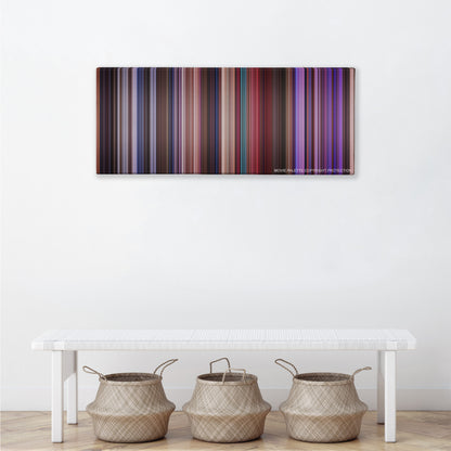 Miss Congeniality color palette canvas above a white bench with three woven baskets
