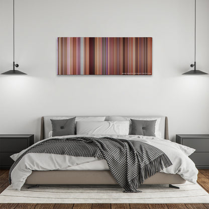 Dodgeball: A True Underdog Story color palette canvas above a bed, between two black pendant lamps