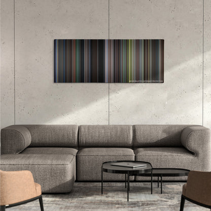 Secret Window color palette canvas on a concrete wall above a gray sectional sofa