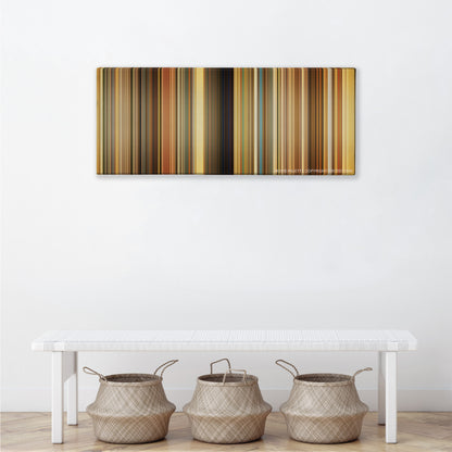 The Darjeeling Limited color palette canvas above a white bench with three woven baskets