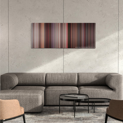 Ghostbusters II color palette canvas on a concrete wall above a gray sectional sofa