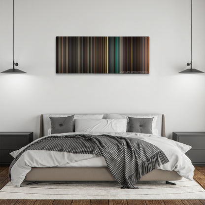 Alien: Resurrection color palette canvas above a bed, between two black pendant lamps