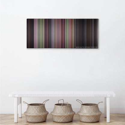 Scream 2 color palette canvas above a white bench with three woven baskets