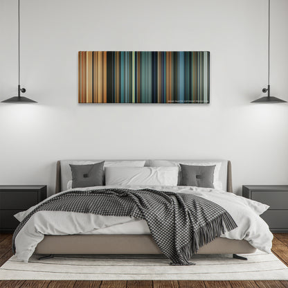 Alita: Battle Angel color palette canvas above a bed, between two black pendant lamps