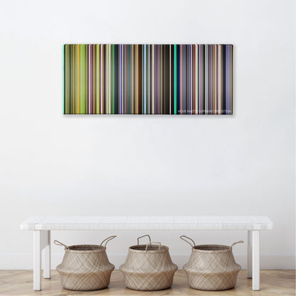 Elephant color palette canvas above a white bench with three woven baskets