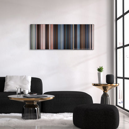 47 Ronin color palette canvas above a black sofa with a gold-topped table