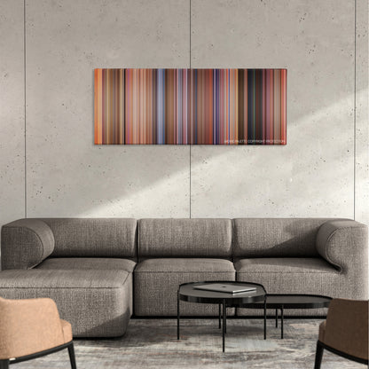 Ali G Indahouse color palette canvas on a concrete wall above a gray sectional sofa