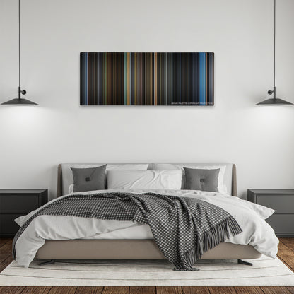 Fantastic Beasts: The Crimes of Grindelwald color palette canvas above a bed, between two black pendant lamps