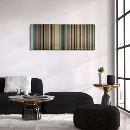 Into the Wild color palette canvas above a black sofa with a gold-topped table