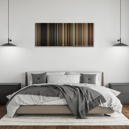 BlacKkKlansman color palette canvas above a bed, between two black pendant lamps