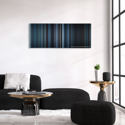 Dead Silence color palette canvas above a black sofa with a gold-topped table