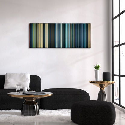Star Wars: Episode IX - The Rise of Skywalker color palette canvas above a black sofa with a gold-topped table