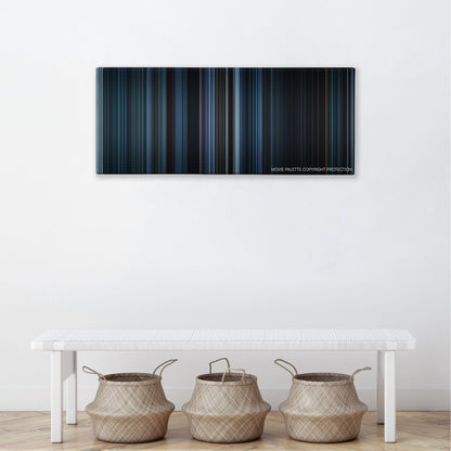 Dead Silence color palette canvas above a white bench with three woven baskets