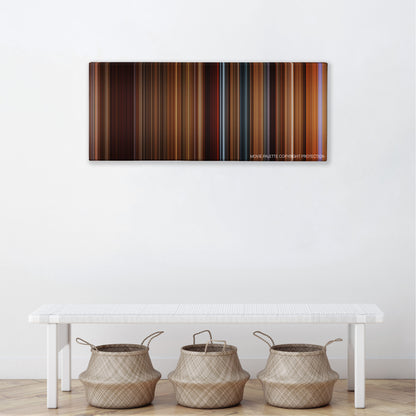The Quick and the Dead color palette canvas above a white bench with three woven baskets