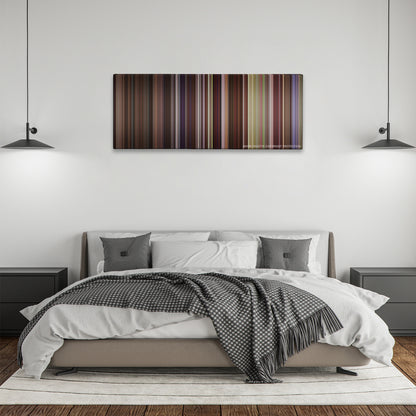 P.S. I Love You color palette canvas above a bed, between two black pendant lamps