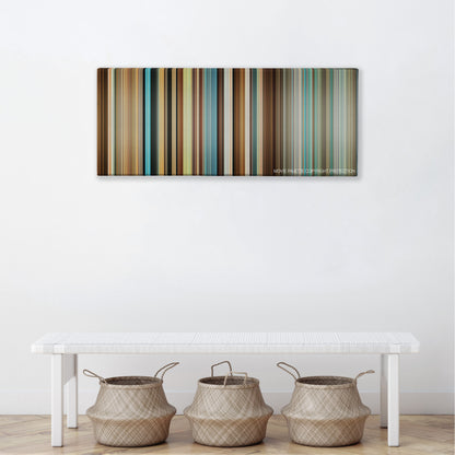 Good Luck Chuck color palette canvas above a white bench with three woven baskets