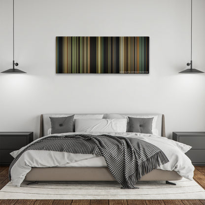 Lawless color palette canvas above a bed, between two black pendant lamps