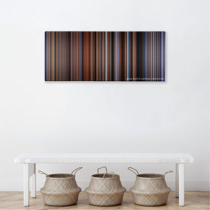 Submarine color palette canvas above a white bench with three woven baskets