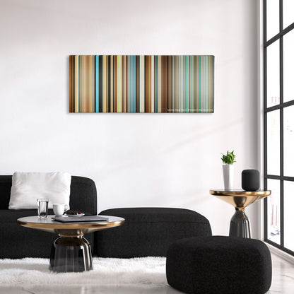 Good Luck Chuck color palette canvas above a black sofa with a gold-topped table