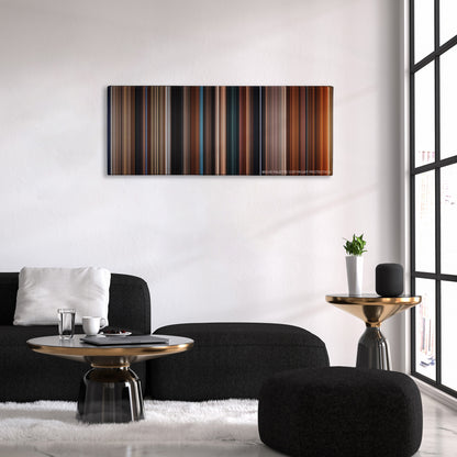 I Am Legend color palette canvas above a black sofa with a gold-topped table