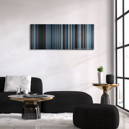 The Revenant color palette canvas above a black sofa with a gold-topped table