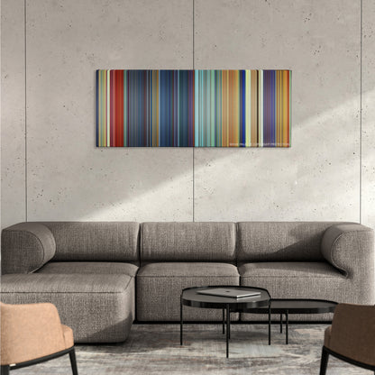 The Emperor's New Groove color palette canvas on a concrete wall above a gray sectional sofa