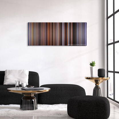 Submarine color palette canvas above a black sofa with a gold-topped table