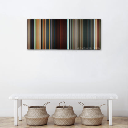 xXx: Return of Xander Cage color palette canvas above a white bench with three woven baskets