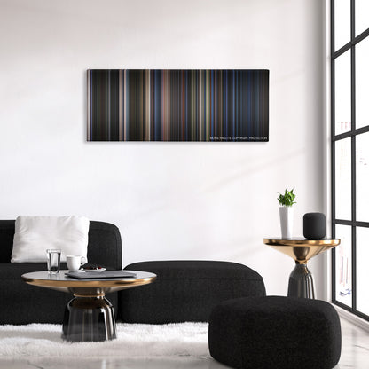 Teenage Mutant Ninja Turtles color palette canvas above a black sofa with a gold-topped table