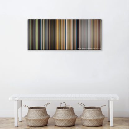 Turbo color palette canvas above a white bench with three woven baskets