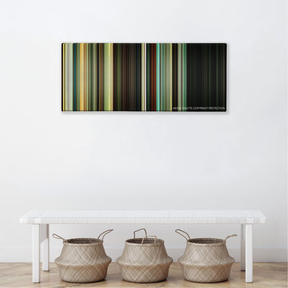 Hostel: Part II color palette canvas above a white bench with three woven baskets