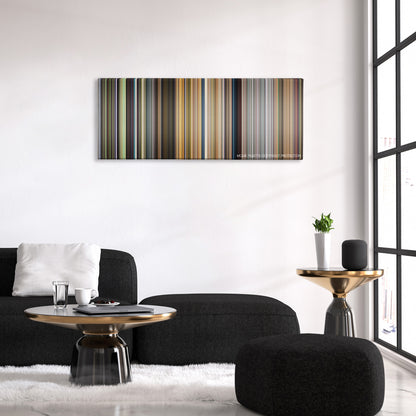 Turbo color palette canvas above a black sofa with a gold-topped table