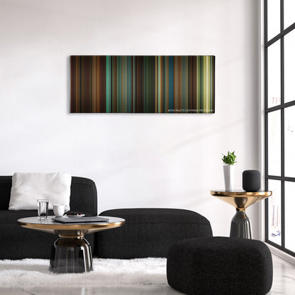 We Own the Night color palette canvas above a black sofa with a gold-topped table