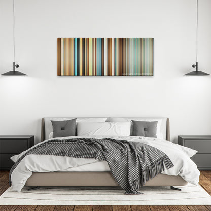 Good Luck Chuck color palette canvas above a bed, between two black pendant lamps