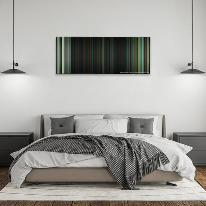 Don't Breathe color palette canvas above a bed, between two black pendant lamps