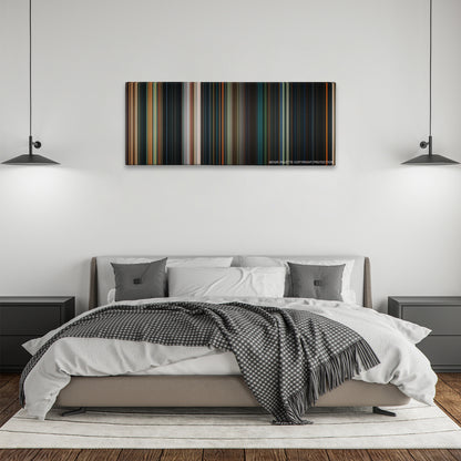 Ghost Rider color palette canvas above a bed, between two black pendant lamps