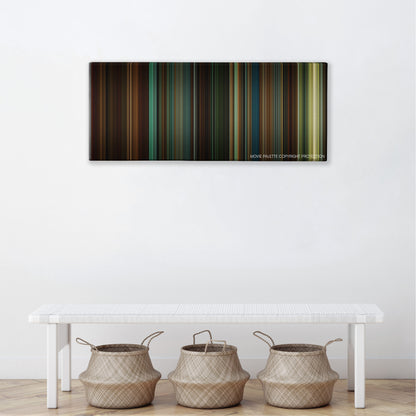 We Own the Night color palette canvas above a white bench with three woven baskets