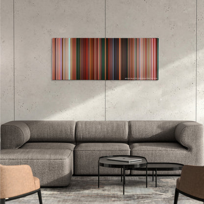 Sausage Party color palette canvas on a concrete wall above a gray sectional sofa
