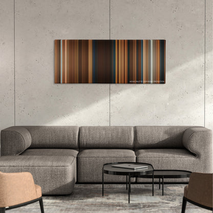 Ghosts of Girlfriends Past color palette canvas on a concrete wall above a gray sectional sofa