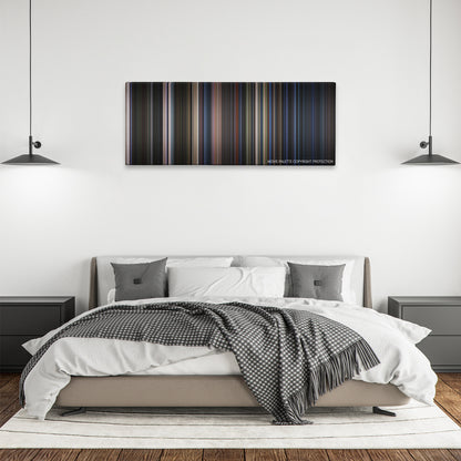 Teenage Mutant Ninja Turtles color palette canvas above a bed, between two black pendant lamps