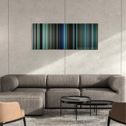 American Ultra color palette canvas on a concrete wall above a gray sectional sofa