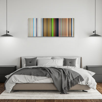 Ice Age: Dawn of the Dinosaurs: In Character with John Leguizamo color palette canvas above a bed, between two black pendant lamps