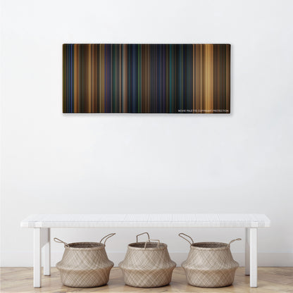 Gone in 60 Seconds color palette canvas above a white bench with three woven baskets