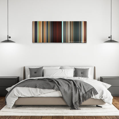 xXx: Return of Xander Cage color palette canvas above a bed, between two black pendant lamps