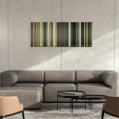 August: Osage County color palette canvas on a concrete wall above a gray sectional sofa